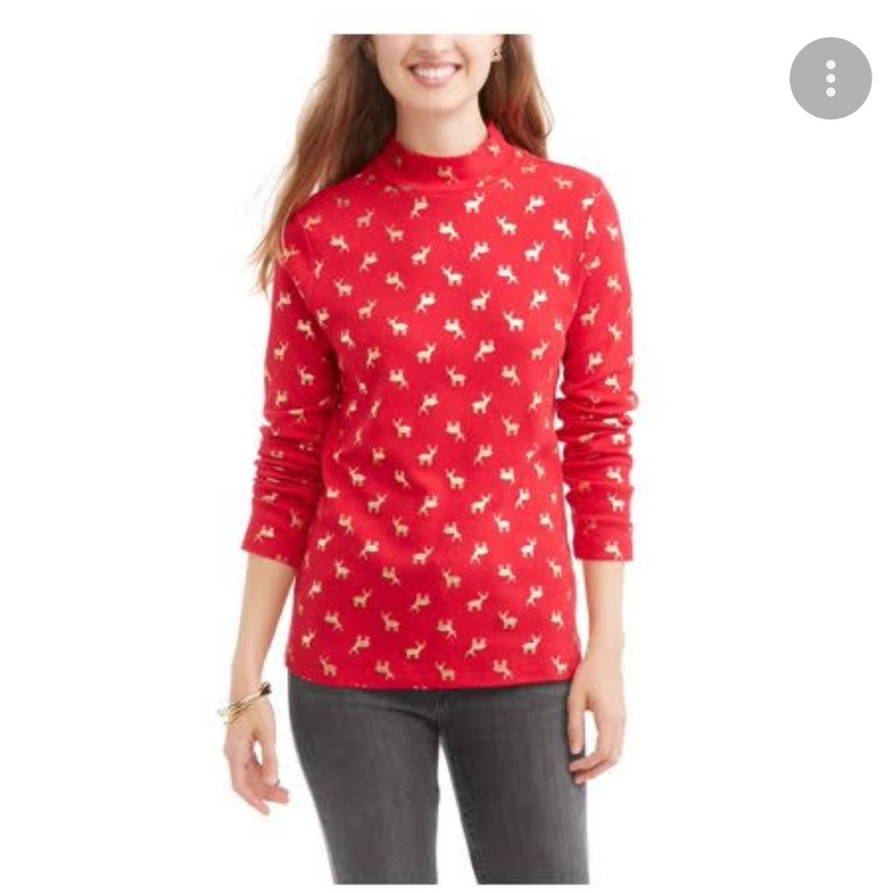 White stag Christmas turtleneck reindeers red gold women’s size 12 14 L large